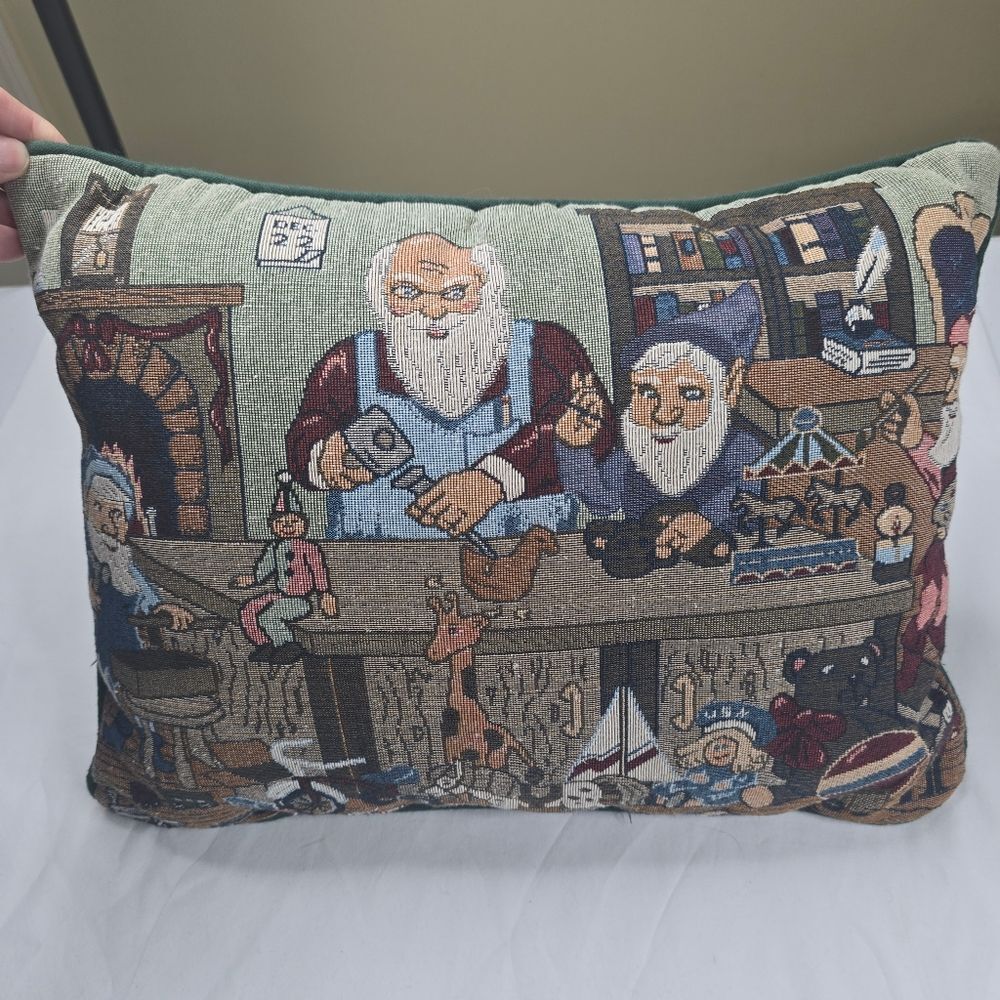 Santa workshop tapestry pillow  11x15